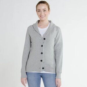 Gray 100% Cotton Shawl Neck Cardigan - Made In Canada - Brand-Embroidered